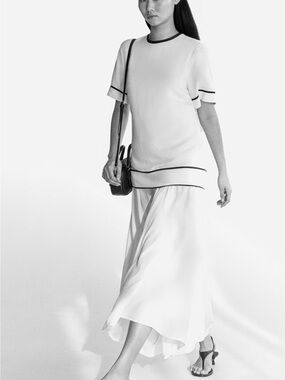 H&M Layered-Look Dress (cream/black) XS NWT 1346141001